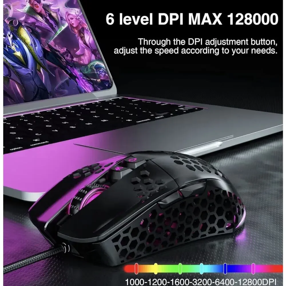 SOLAKAKA SM900 Gaming Mouse RGB Wired 12800 DPI Honeycomb Lightweight Black